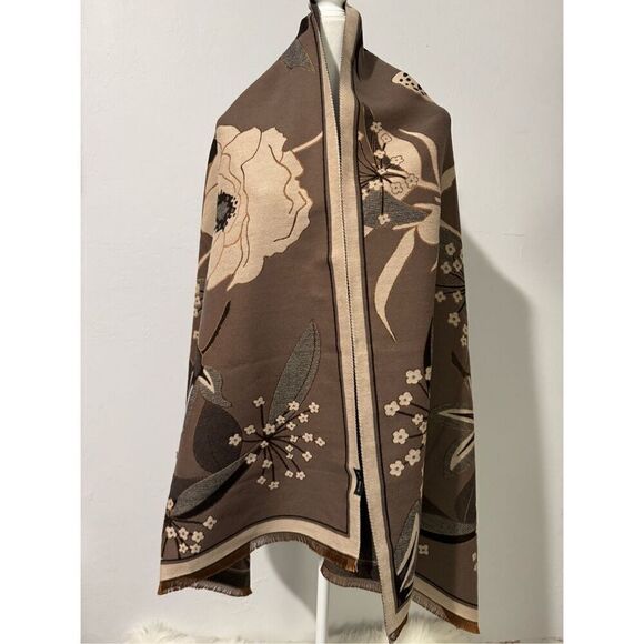 Brown cream scarf floral print - Picture 1 of 7